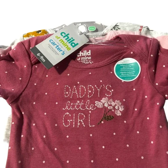 Carter's Baby Girls 3 Piece Bodysuit Set 6-9 Months Short Sleeve Daddys Girl - Picture 2 of 6
